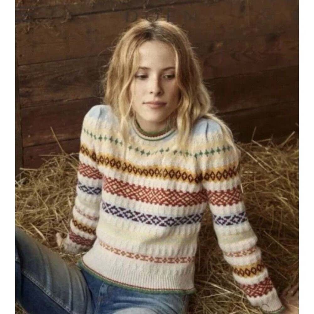 DOEN Brynn Cashmere Wool Sweater Fair Isle Pullover Size M
